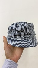 Railroad Engineer Hat Cap Fitted Youth Child Blue White Striped Cotton Made USA