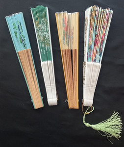 Lot of 4 Vintage Asian Folding Fans