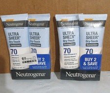 Lot of 4 Neutrogena Sunscreen Ultra Sheer SPF 70 Dry Touch Lotion 3oz EXP 09/207