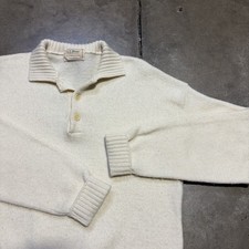 Vintage 80s LL Bean Sweater Mens XL Ivory Wool Rugby Camp Collared Heritage USA