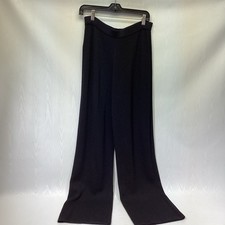 St John Black Santana Knit Wide Leg Pull On Pants Sz 8 High Rise 33" inseam TALL