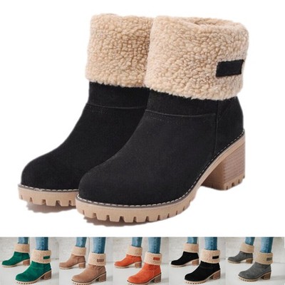Damen Winterstiefel Warm Gefütterte Schneestiefel Einfarbig Mid Calf Stiefel