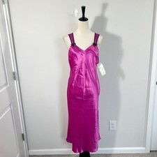 NWT Vintage VAL MODE Satin Fuschia Nightie Nightgown Lingerie Backless Medium