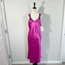 NWT Vintage VAL MODE Satin Fuschia Nightie Nightgown Lingerie Backless Medium