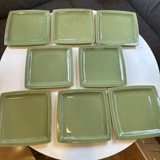 Set of 8 Crate & Barrel FORLIFE Green Square Lunch/Salad Plates 8.75" w/ Crazing
