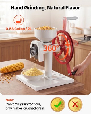 Manual Grain Mill w/ Flywheel Hand Crank Corn Wheat Grinder Adjustable Steel