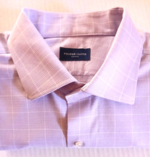 Proper Cloth Dress Shirt Men's 18- 32.5 light Purple and White Small Plaid