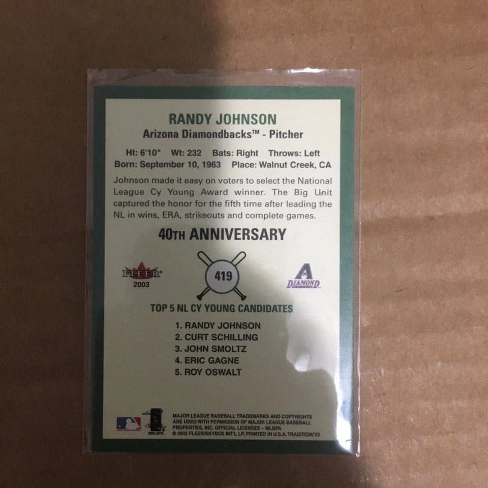 2003 Fleer Tradition Randy Johnson #419 Arizona Diamondbacks - Image 2 of 2
