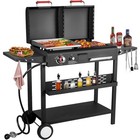Propane Gas Griddle Charcoal Grill Combo Flat Top Griddle W/Dual Lids & 2 Side