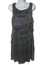 Connected Women's Metallic Tiered Sleeveless Dress Size 10 Clubwear Party Metal