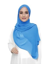 Premium Chiffon Hijab Head Scarf Shawl Wrap for Muslim Women Azure Blue