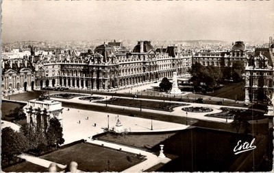 Paris Place du Carrousel Louvre 1930s Postcard Gambetta Monument Sepia