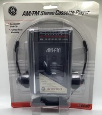NEW Vtg GE AM/FM Stereo Cassette Player Headphones 3-5470S Portable NOS! Retro