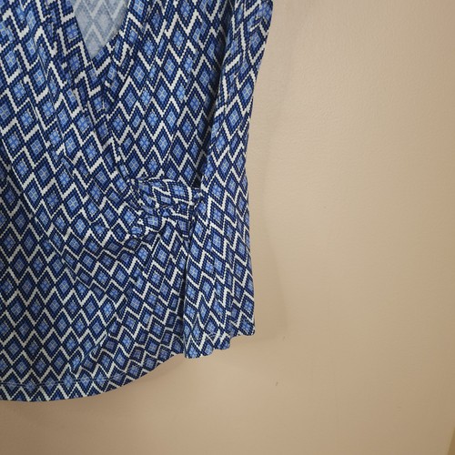 Nom Collection Blue Geo Wrap Sleeveless Blouse in Blue Print Maternity Size L - Picture 4 of 8