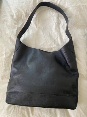 Eileen Fisher Smooth Italian Leather Black Shoulder Bag, Suede Interior