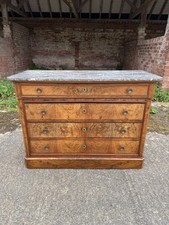 Antique French 19th C. Louis Philippe Walnut Marble Chest Of Drawers Circa 1830