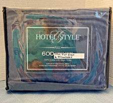 Hotel Style 1 FULL FLAT SHEET 2 STANDARD PILLOWCASES 100 Cotton Navy Tonal