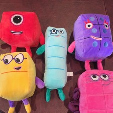 Lot of 5 Numberblocks Plush Toys, One, Two, Five, Six, and Eight