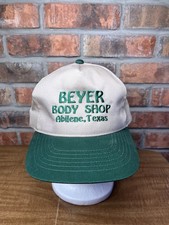 Vintage Beyer Body Shop Abiline Texas Tan Green Snapback Hat Outdoor Cap