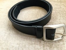 Men's GENUINE ITALIAN BLACK LEATHER BELT Size L 38-40 Steel Buckle NEW