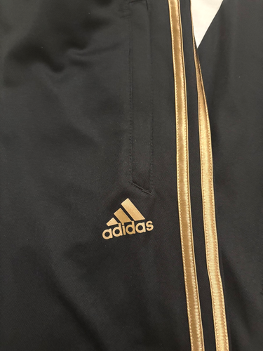 Adidas Athletic Pants Womens Size S Black Gold Stripe Ankle & Pocket Zipper Logo - Picture 2 of 8