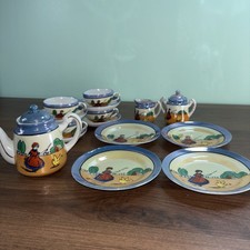 Vintage Japanese Lusterware Miniature Porcelain Tea Set Collectible 15 Pcs