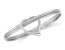 Sterling Silver Polished Heart Slip-On Bangle Bracelet