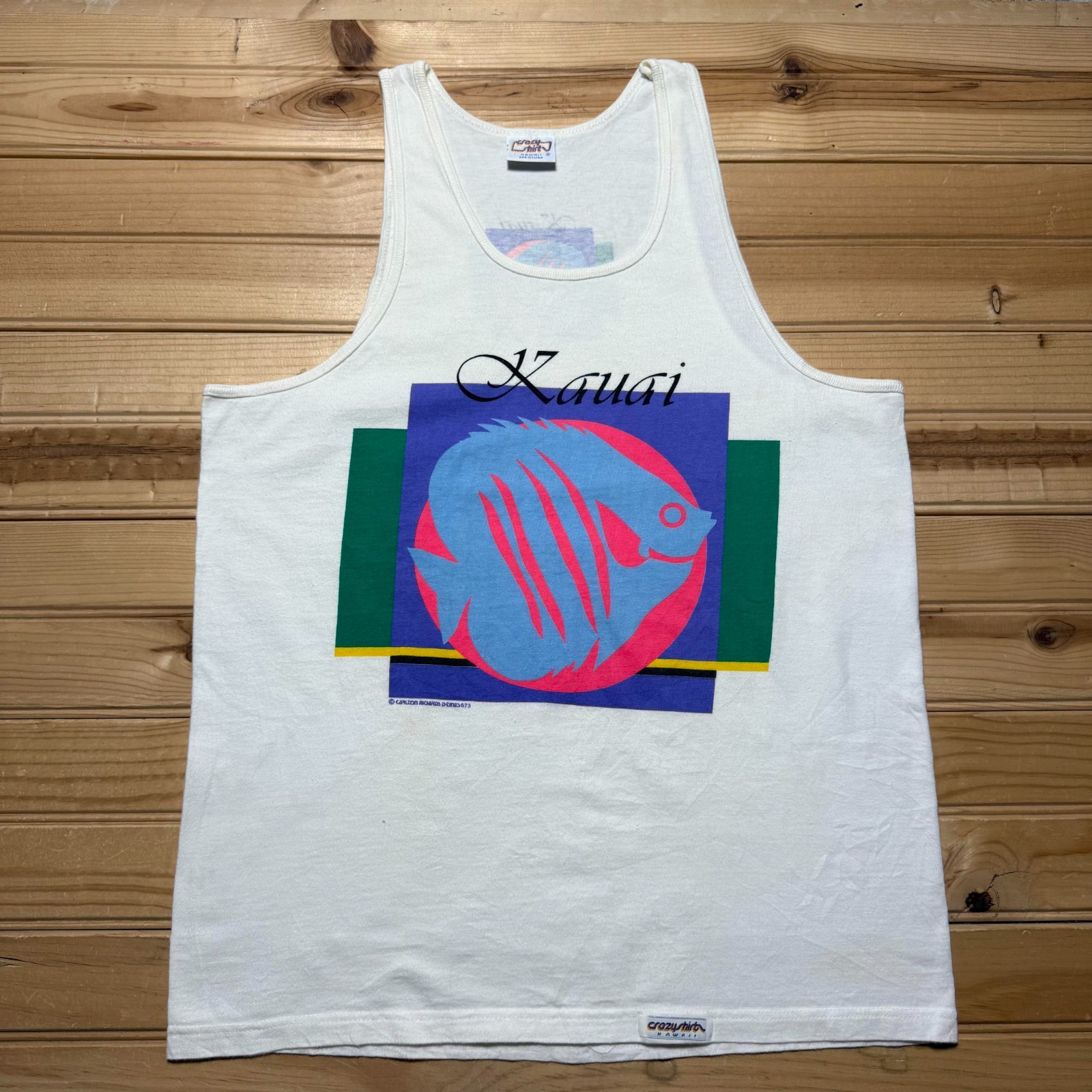 Vintage 80s Kauai Island Hawaii Fish Beach Graphic Crazy Shirts Tank Top Medium