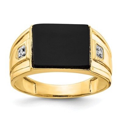 14K Gold Onyx & Diamond Mens Ring Jewelry Size 10