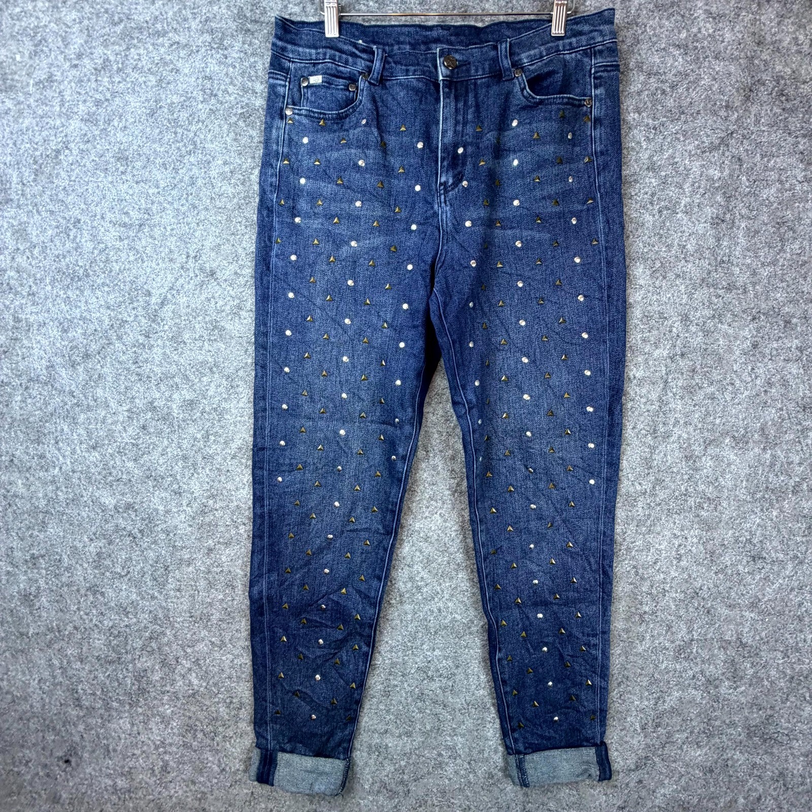 DG2 by Diane Gilman Jeans Womens 12 Blue Denim Rhinestones Stretch Tapered Leg