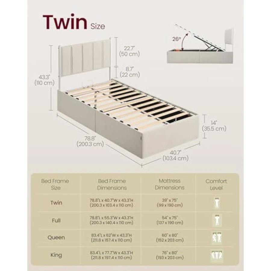 Marco de cama de almacenamiento elevador tamaño doble, cama de plataforma hidráulica, con upho Foto 4 de 4