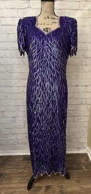 Vtg Laurence Kazar NY Dress Glam Med Petite Silk Beaded Evening Gown Prom Hoco
