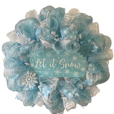 Let It Snow Snowflake Winter Wreath Handmade Deco Mesh