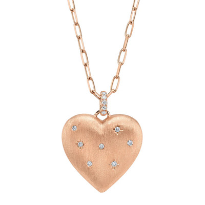Diamant Herz Stern Halskette 14K Rotgold Matt Geschwollen Charm Natürlich 0,10CT