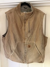 Vintage Carhartt Sherpa Fleece Lined Vest Brown Duck Canvas Work Mens 2XL XXL