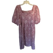 BaeVely Babydoll Puff Sleeve Square Neck Pink Floral Dress Plus Size 2XL