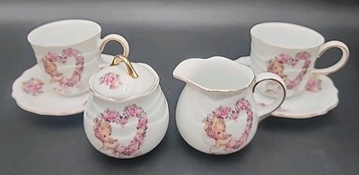 6-pc Angel Cherub with Floral Heart Children's Tea Set Porcelain 