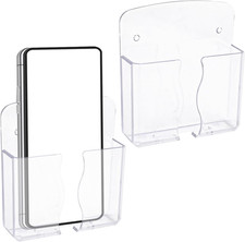 2 Pack Wall Mount Phone Holder, Clear Plastic Cell Stand with Charging Hole