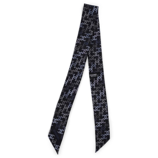 74014 Authentisch Chanel Schwarz Seide 21B CC SCHMAL BANDEAU Schal