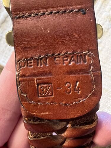Belt Woven Braided Brown Leather Gold/ Silver Toned Buckle Made in Spain L/XL - Picture 9 of 9
