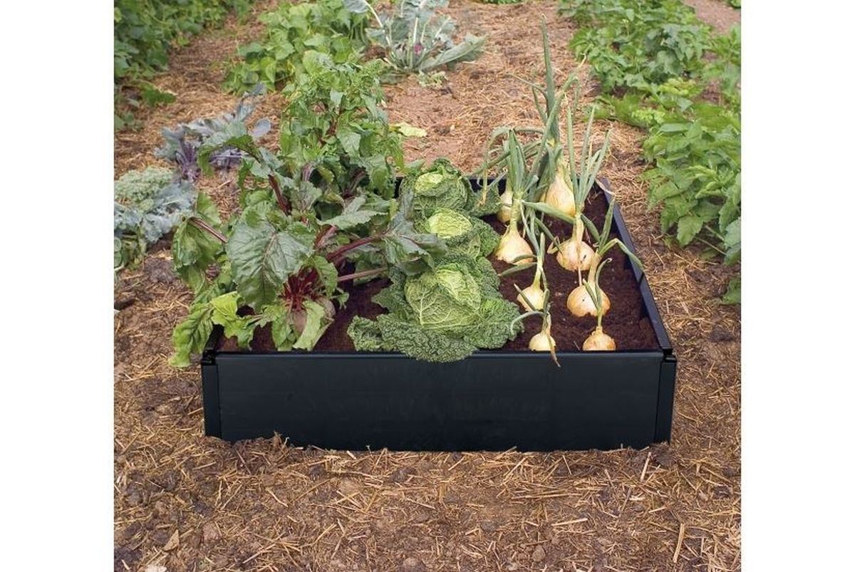 Raised Grow Bed 230 L Capacity Plastic Black Square Stackable Extendable Garland