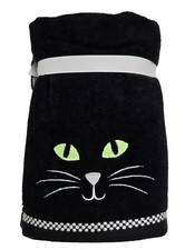 NEW SET OF 2 WELL DRESSED HOME COTTON BLACK GLOW IN DARK EYE CAT HAND TOWEL