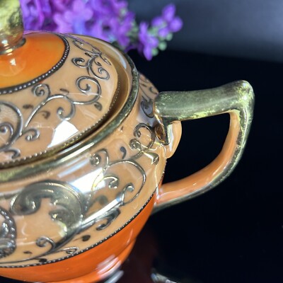 お猪口 ⑮ Vintage Orange Luster Sugar Bowl - Japan Raised Gilt, Hotta