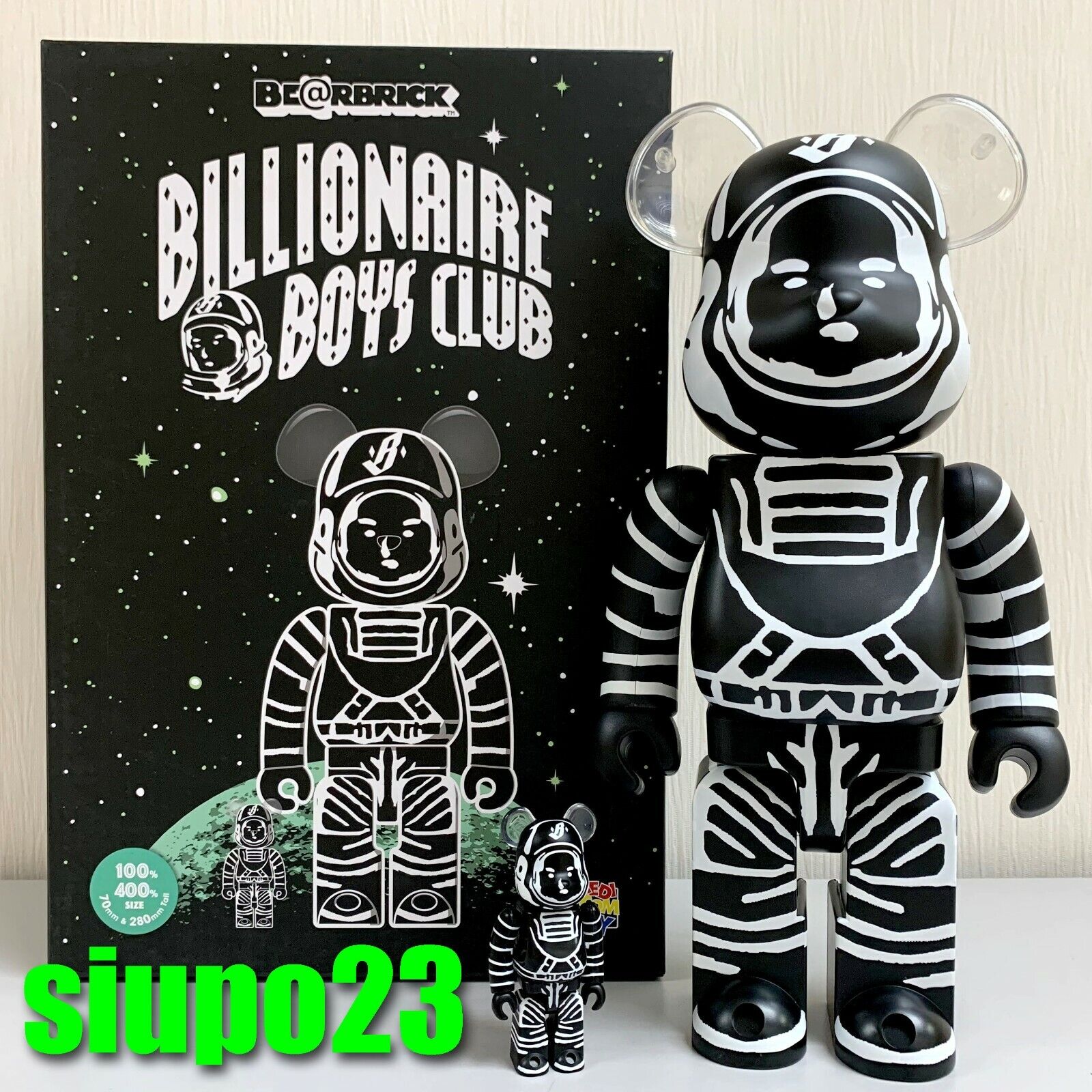 Medicom 400% + 100% Bearbrick ~ Billionaire Boys Club Be@rbrick Black  Astronaut