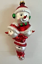 RARE BLOWN GLASS SNOWMAN ORNAMENT 5 HEADS 6"