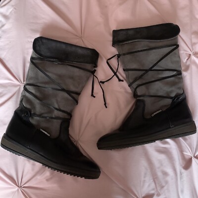 La Mondiale Black Leather Suede Tie Lined Boots Made In  display picture 2
