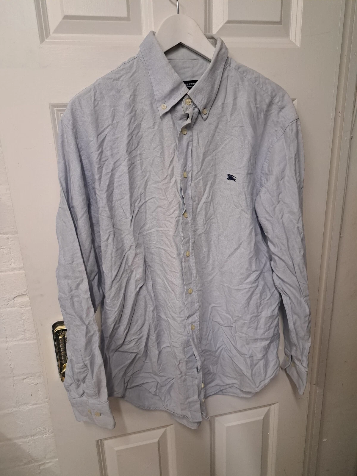 Camicia blu Burberry vintage XL manica lunga abbottonata Londra Inghilterra