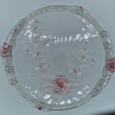 Vintage Glass Cake Stand Mikasa Walther Crystal Raised Cranberry Frosted Pattern