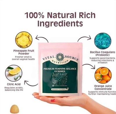 1/2/3PCS Vital Source Nutrition-Feminine Balance Gummies mit Hawaiian Ananas 60x