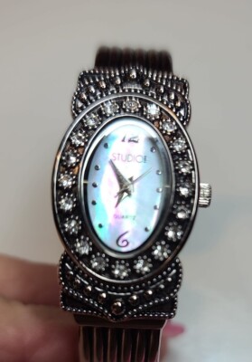 Studio Quartz Ladies Watch Silver Toned With Rhinstones 